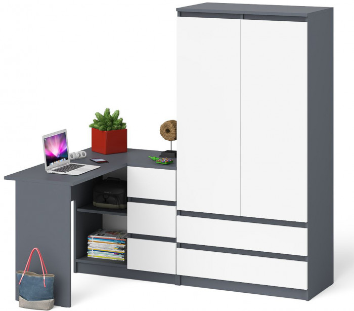 Мори Стол компьютерный МС-16 правый + Шкаф МШ900.1, цвет графит/белый, ШхГхВ 214,8х84,9х179,6 см., выдвижные ящики справа, НЕ универсальная сборка