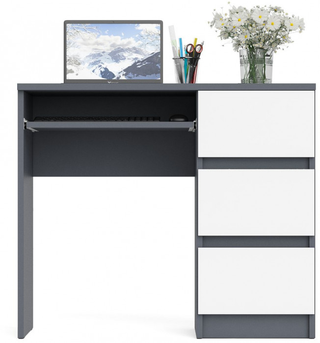 Мори Стол компьютерный МС-6 правый, цвет графит/белый, ШхГхВ 90х50х76,6 см., выдвижные ящики справа, НЕ универсальная сборка