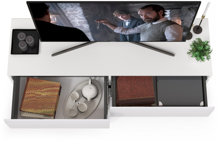 Сидней 13.63 Тумба под ТВ, корпус: белый/чёрный/фасады: МДФ белый глянец