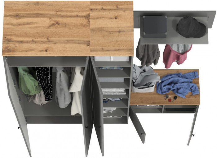 Остин Прихожая 43, цвет серый графит/дуб крафт золотой, ШхГхВ 200х54,3х229,6 см., универсальная сборка