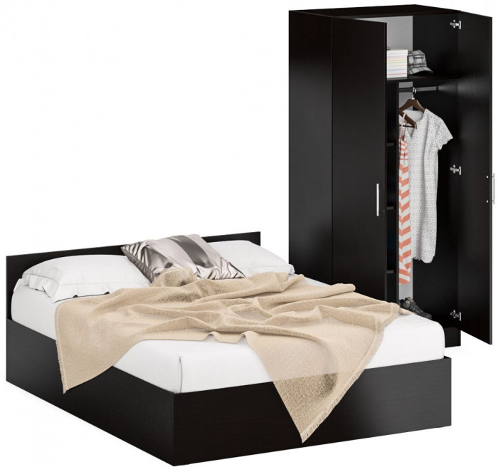 Кровать 1400 + Шкаф 2-х створчатый Стандарт, венге