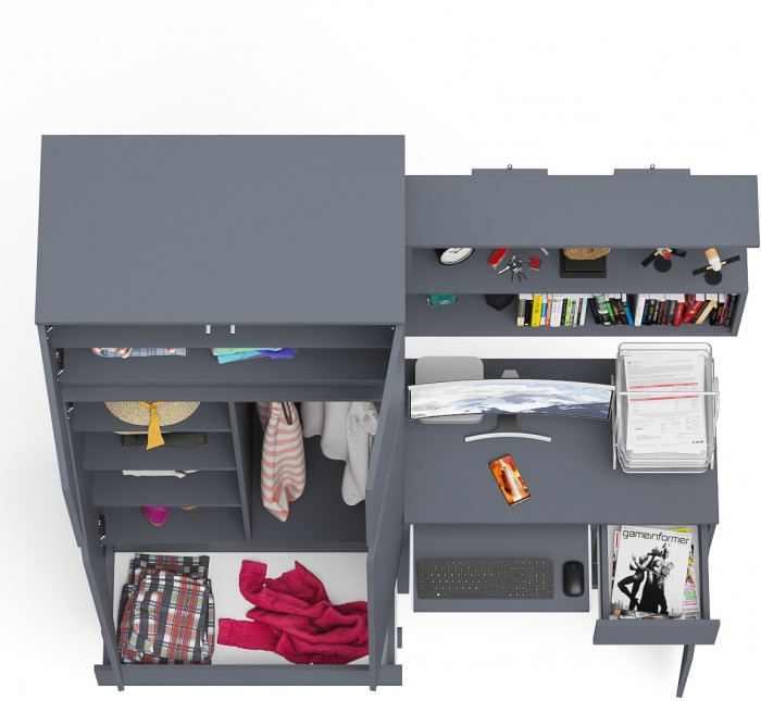 Мори компьютерный стол МС-1 правый + Шкаф МШ900.1 + Антресоль МА900.1 + Полка 900, графит