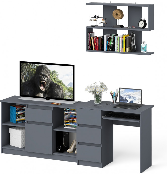 Мори компьютерный стол МС-6 левый + Тумба МТВ1204.1 + Полка 900, графит