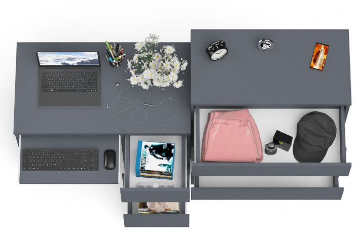 Мори компьютерный стол МС-6 правый + Комод МК800.4, графит