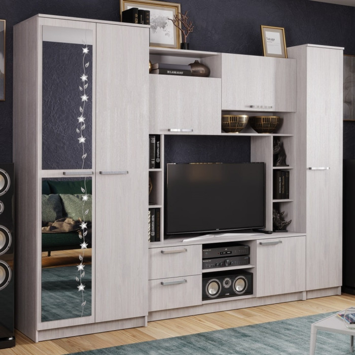 Стенка в гостиную Флора, ясень белый