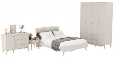 Афина Спальня 30-1400, цвет кашемир серый, сп.м. 1400х2000 мм., б/м, основание есть - фанера