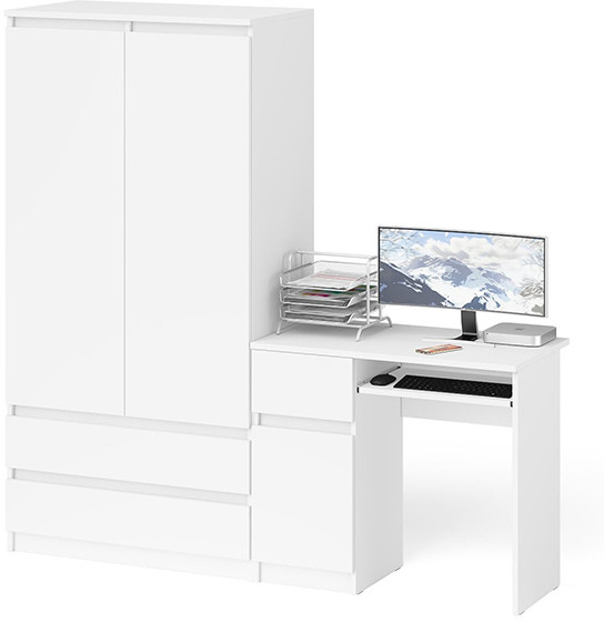Мори компьютерный стол МС-1 левый + Шкаф МШ900.1, белый