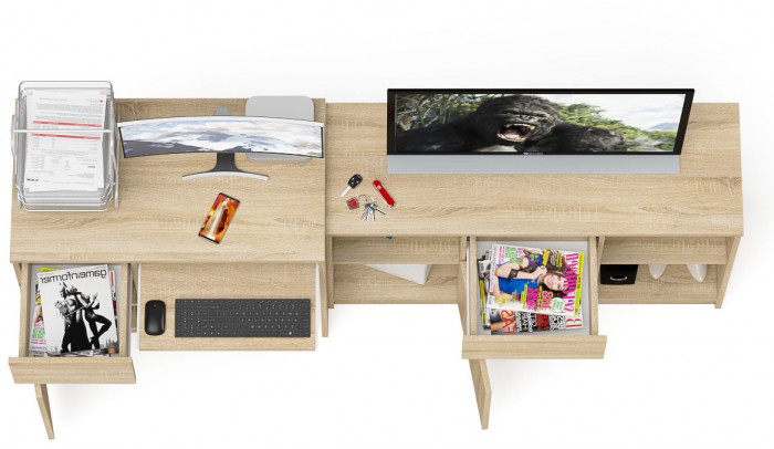 Мори Стол компьютерный МС-1 левый + Тумба МТВ1204.1, цвет дуб сонома, ШхГхВ 210,4х50х76,6 см., выдвижной ящик слева, НЕ универсальная сборка
