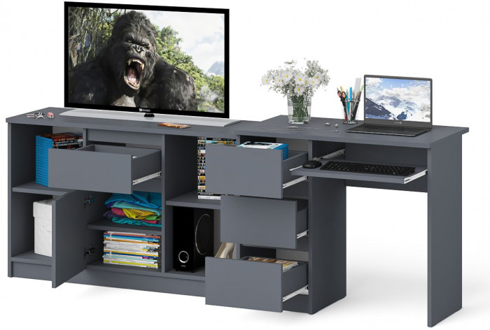 Мори компьютерный стол МС-6 левый + Тумба МТВ1204.1, графит