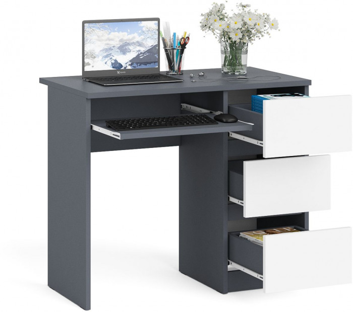 Мори компьютерный стол МС-6 правый, графит/белый