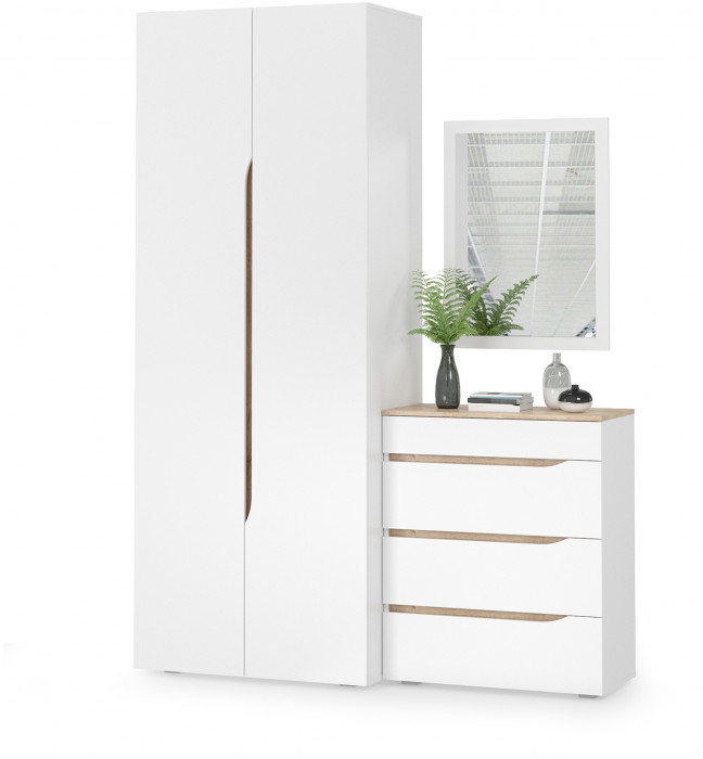 Муссон 13.198 Шкаф двухстворчатый + 13.97 Комод + Зеркало СВК, белый/дуб эндгрейн элегантный
