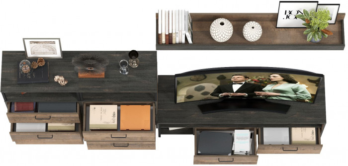 Трувор 13.70 Тумба под ТВ + 13.307.02 Комод + 13.307.02Комод + 15.60 Полка, дуб гранж песочный/интра