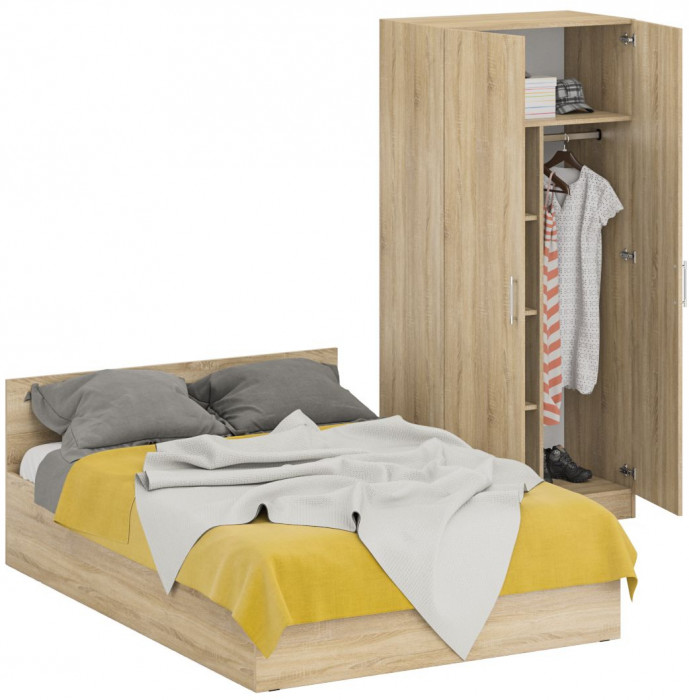 Кровать 1400 + Шкаф 2-х створчатый Стандарт, дуб сонома
