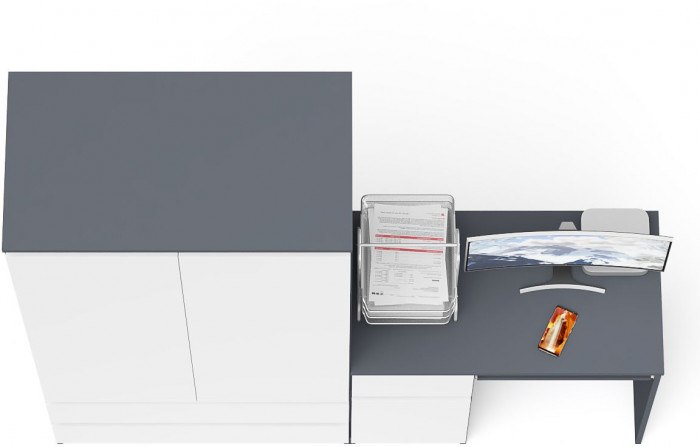 Мори компьютерный стол МС-1 левый + Шкаф МШ900.1, графит/белый