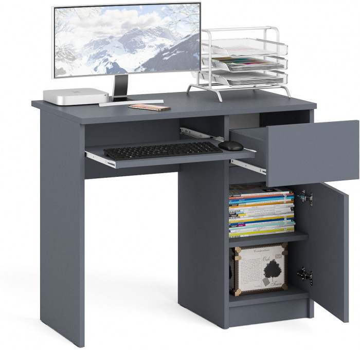 Мори Стол компьютерный МС-1 правый, цвет графит, ШхГхВ 90х50х76,6 см., выдвижной ящик справа, НЕ универсальная сборка