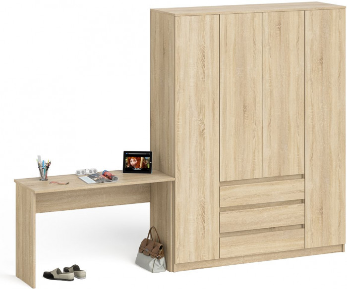 Мори Стол письменный МСП1200.1 + Шкаф МШ1600.1, цвет дуб сонома, ШхГхВ 280,8х50,4х209,6 см., универсальная сборка