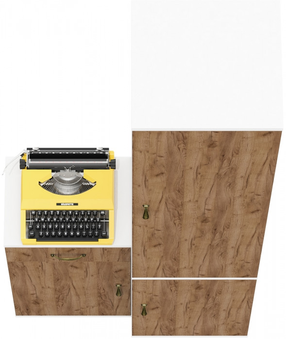 Лидер-8 Пенал МД 22Б + Тумба МД 3.15, белый шагрень/крафт золото