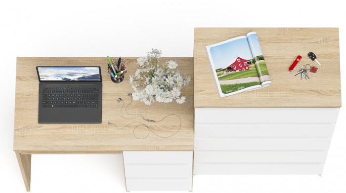 Мори Стол компьютерный МС-6 правый + Комод МК700.5, цвет дуб сонома/белый, ШхГхВ 160,4х50х114 см., выдвижные ящики справа, НЕ универсальная сборка