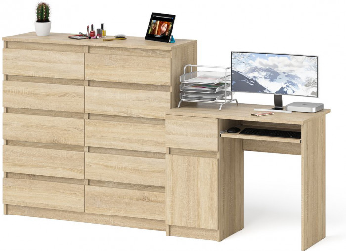 Мори компьютерный стол МС-1 левый + Комод МК1200.10, дуб сонома