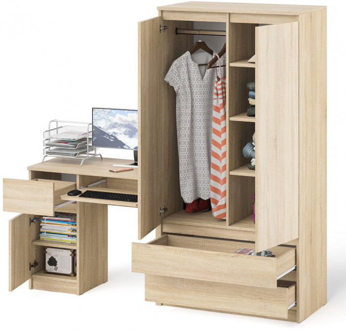 Мори компьютерный стол МС-1 левый + Шкаф МШ900.1, дуб сонома