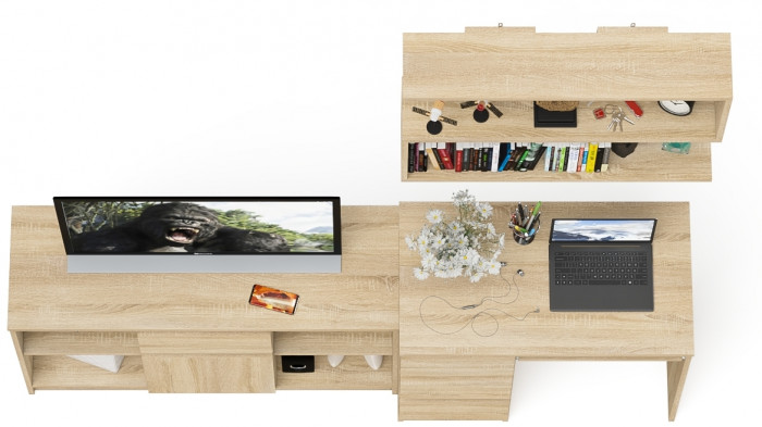 Мори компьютерный стол МС-6 левый + Тумба МТВ1204.1 + Полка 900, дуб сонома