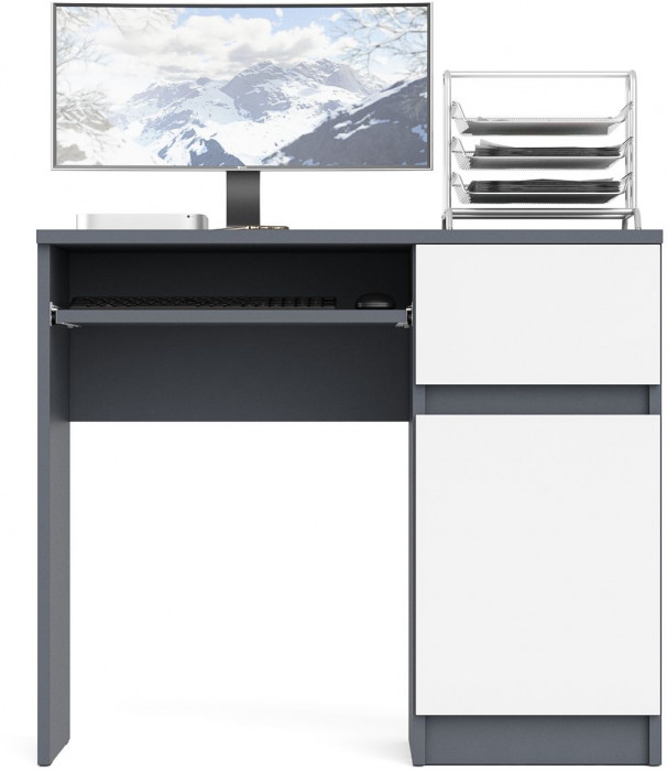 Мори Стол компьютерный МС-1 правый, цвет графит/белый, ШхГхВ 90х50х76,6 см., выдвижной ящик справа, НЕ универсальная сборка