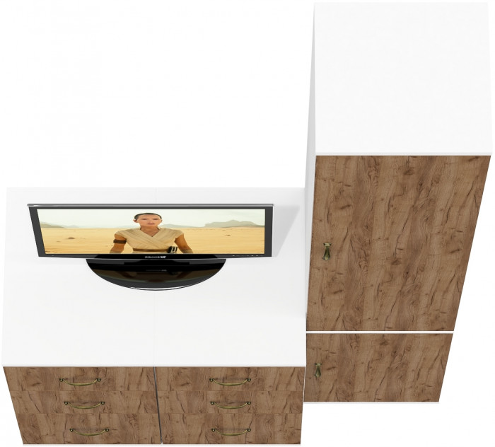 Лидер-8 Пенал МД 22Б + Тумба МД 3.16 + Тумба МД 3.16, белый шагрень/крафт золото