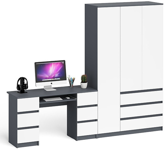 Мори компьютерный стол МС-2 + Шкаф МШ1200.1, графит/белый