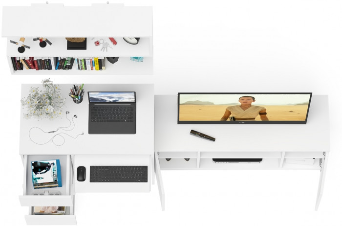 Мори Стол компьютерный МС-6 левый + Тумба МТВ1200.1 + Полка 900, цвет белый, ШхГхВ 210,4х50х209,6 см., НЕ универсальная сборка