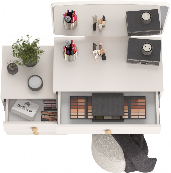 Афина Спальня 4-25901М1к.с. Трюмо + Банкетка 6-5137ТКШсв.серый Марта, кашемир серый/ткань светло-серая