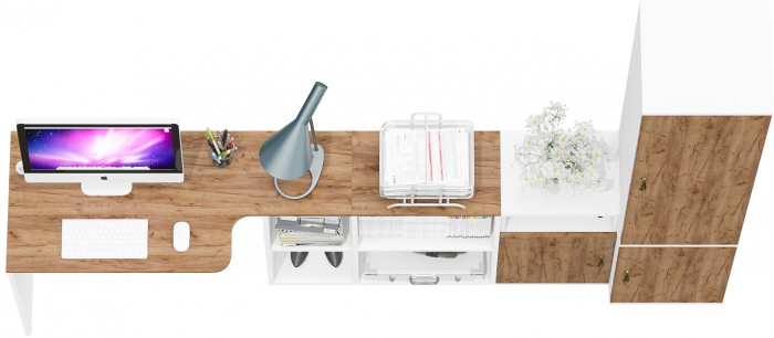 Лидер-8 Стол + Тумба МД 3.19 + Пенал МД 22Б, белый шагрень/крафт золото