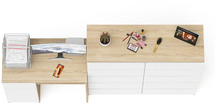 Мори компьютерный стол МС-1 левый + Комод МК1200.10, дуб сонома/белый