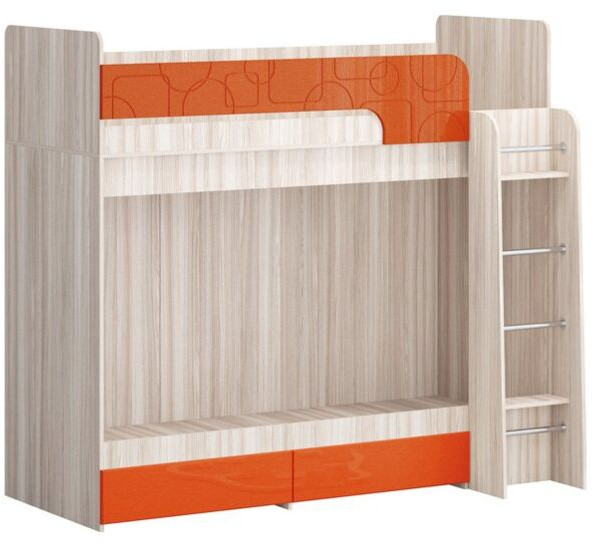 Двухъярусная кровать Бемби МДФ NEW, ясень (Белый глянец, Ясень шимо светлый)