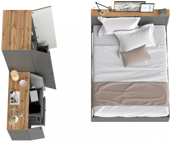 Остин 11.53 Кровать + ортопед + 13.336.02 Шкаф для одежды + 16.221 Комод, серый графит/дуб крафт золотой