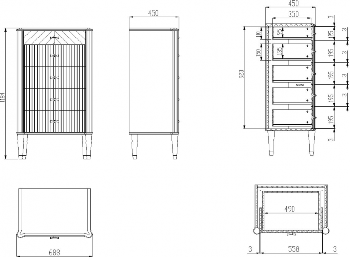 Тумба высокая "Тиволи" - Серый антрацит (лак)