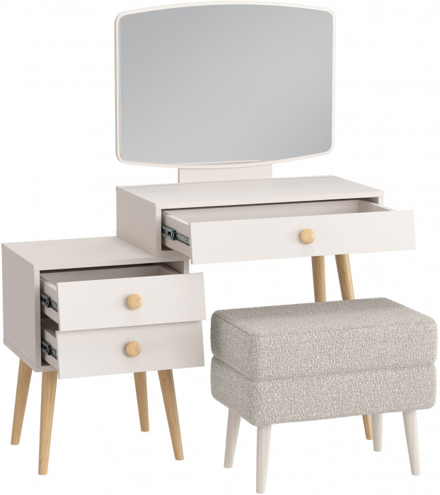 Афина Спальня 4-25901М1к.с. Трюмо + Банкетка 6-5138ТКШсв.серый Тифани, кашемир серый/ткань светло-серая