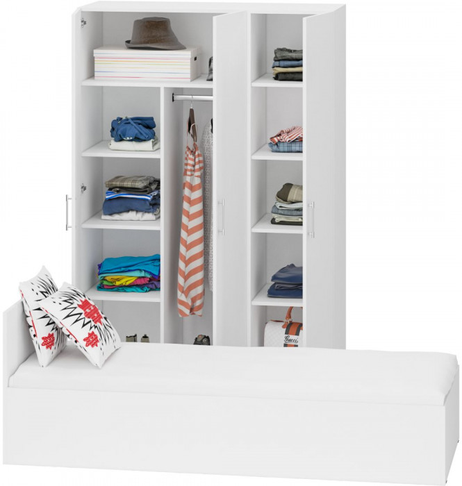 Спальня Стандарт 1-0800, цвет белый, ШхГхВ 83,5х203,5х70 + 135х52х200 см., сп.м. 800х2000 мм., без матраса, основание есть