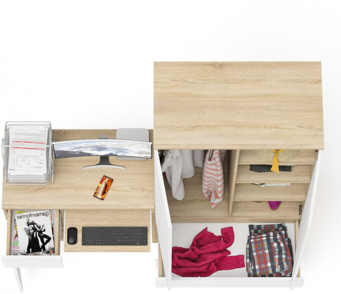 Мори компьютерный стол МС-1 левый + Шкаф МШ900.1, дуб сонома/белый