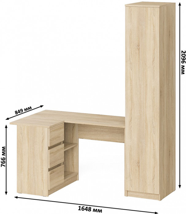 Мори компьютерный стол МС-16 левый + Пенал МШ400.1, дуб сонома