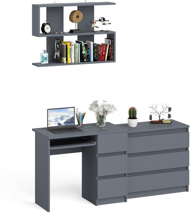 Мори Стол компьютерный МС-6 правый + Комод МК800.1 + Полка 900, цвет графит, ШхГхВ 170,4х50х209,6 см., НЕ универсальная сборка
