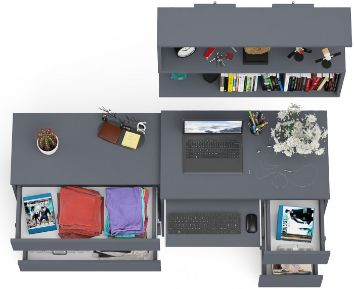 Мори Стол компьютерный МС-6 правый + Комод МК800.1 + Полка 900, цвет графит, ШхГхВ 170,4х50х209,6 см., НЕ универсальная сборка