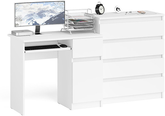 Мори компьютерный стол МС-1 правый + Комод МК800.4, белый