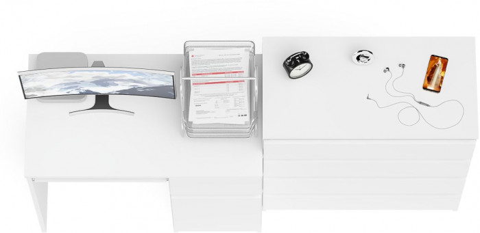 Мори компьютерный стол МС-1 правый + Комод МК800.4, белый