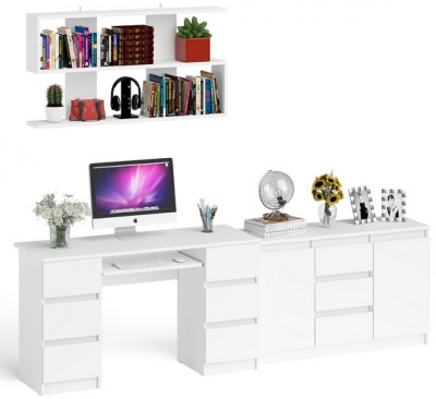 Мори компьютерный стол МС-2 + Комод МК1200.3 + Полка 1200, белый