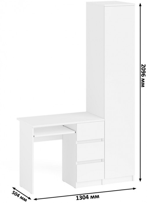 Мори компьютерный стол МС-6 правый + Пенал МШ400.1, белый