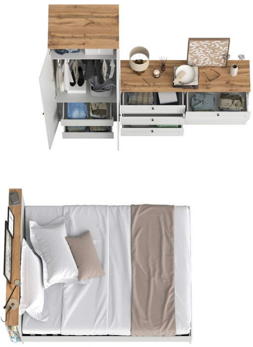 Остин 11.53 Кровать + ортопед + 13.336.02 Шкаф для одежды + 16.240 Комод, белый шагрень/дуб крафт золотой