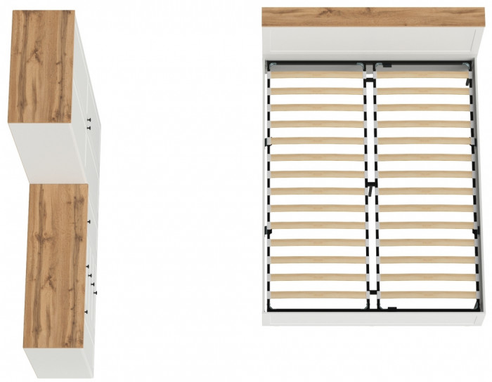Остин 11.53 Кровать + ортопед + 16.307 Шкаф + 16.221 Комод, белый шагрень/дуб крафт золотой