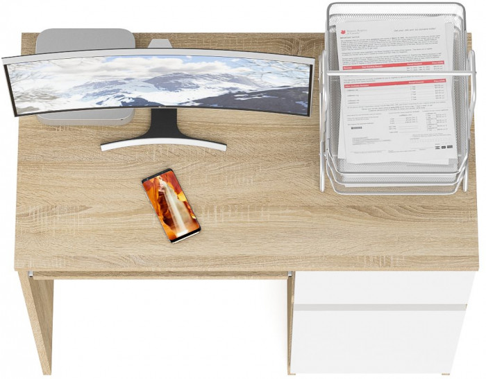 Мори Стол компьютерный МС-1 правый, цвет дуб сонома/белый, ШхГхВ 90х50х76,6 см., выдвижной ящик справа, НЕ универсальная сборка