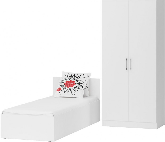 Кровать 0800 + Шкаф 2-х створчатый Стандарт, белый