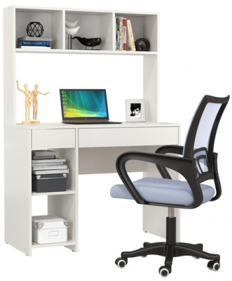 Стол компьютерный Комфорт 12.77F + кресло 103 серое, цвет белый шагрень, ШхГхВ 100х49,8х147 см., универсальная сборка